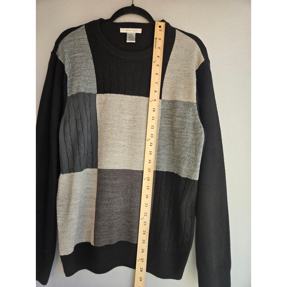 Geoffrey Beene Vintage 90s Patchwork Cable Knit Grandpa Sweater Black Grey Large - Picture 5 of 6